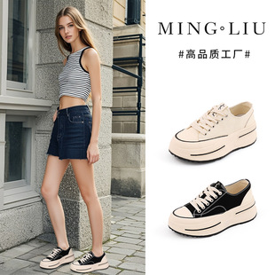 内里头层羊皮帆布鞋2025春季新款女士增高厚底鞋女休闲百搭鞋子