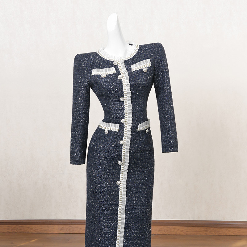 法式复古小香风长袖连衣裙女冬季长裙小众设计感高端宴会礼服裙子