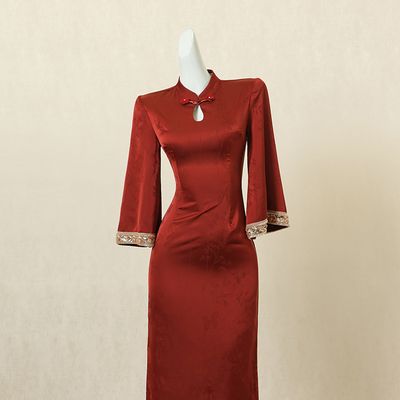 红色新中式国风改良旗袍连衣裙