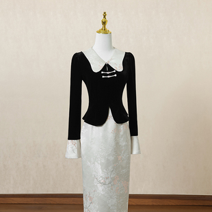 新中式国风改良旗袍连衣裙女秋季长裙复古拼接设计感高端礼服裙子