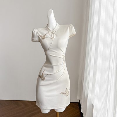 白色新中式国风改良旗袍连衣裙