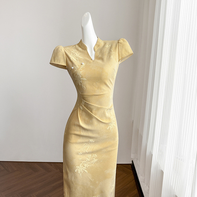 黄色新中式国风改良旗袍连衣裙