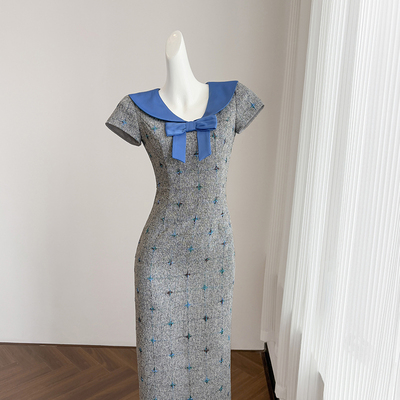 法式复古小香风短袖连衣裙