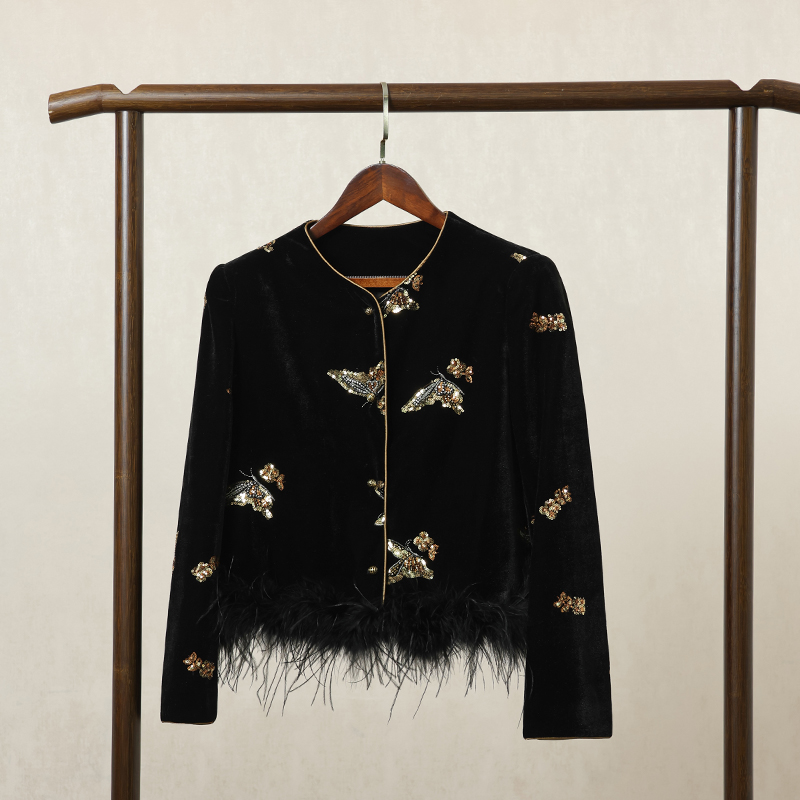 黑色新中式国风外套女