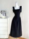 长裙小众设计高级感气质赫本风吊带礼服裙子 黑色复古连衣裙女夏季