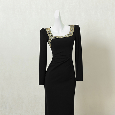 黑色新中式国风改良旗袍连衣裙