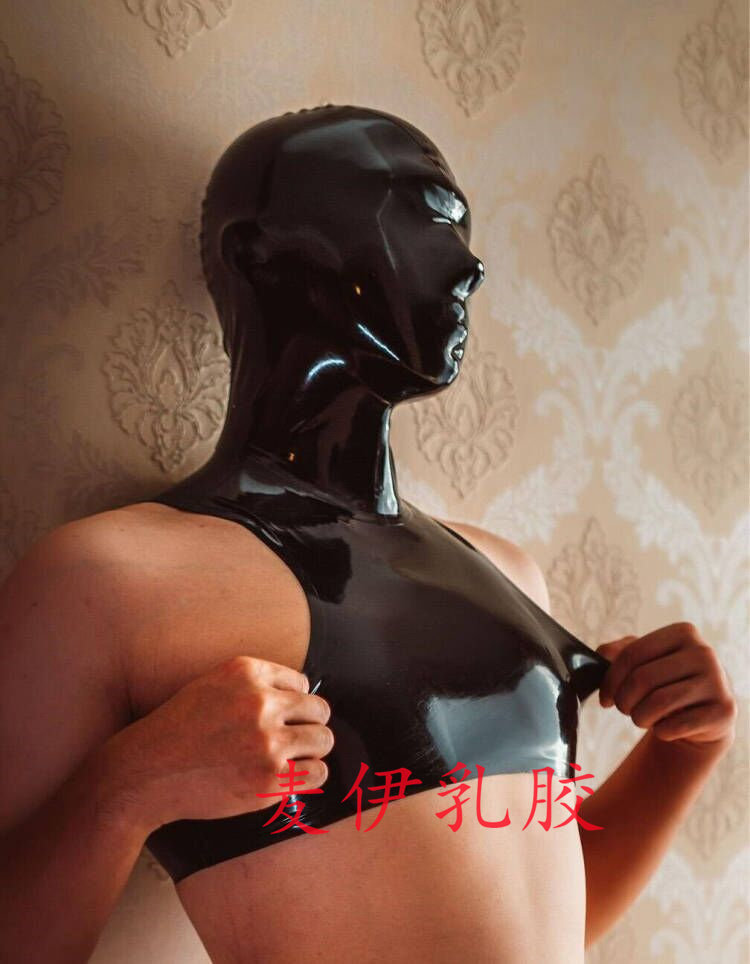 乳胶衣 男 乳胶上衣 乳胶连头上衣 无袖 开鼻孔 可微孔 定制