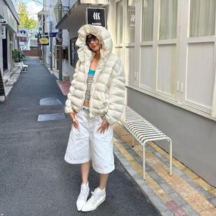 90白鸭绒花苞连帽羽绒服2025冬季韩版排骨款保暖显瘦面包服外套女
