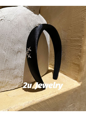 黑色缎面合金星芒发箍闪亮水钻高颅顶压发韩国ins小众百搭头箍女