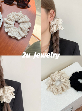 韩国ins新款蕾丝布艺纯色大肠发圈网红同款森系少女温柔百搭发绳