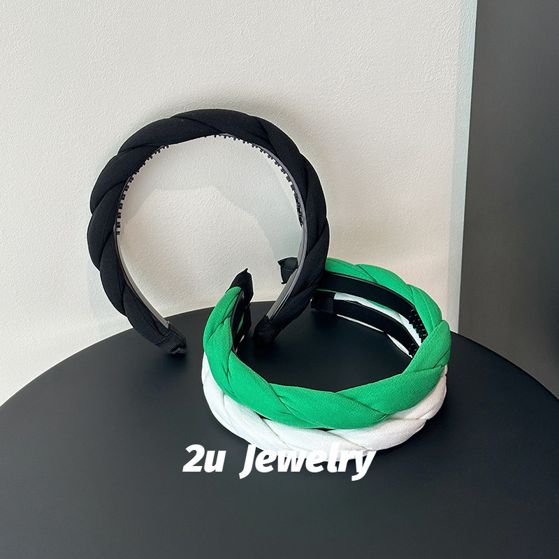 韩国布艺麻花增高颅顶发箍夏日纯色个性少女百搭头饰黑色粗头箍潮
