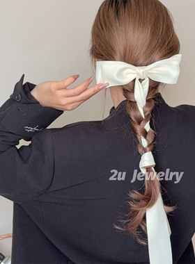 韩国ins新款超长飘带缎面白色蝴蝶结弹簧夹甜美公主头网红顶夹女