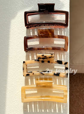 韩国ins新款长方形镂空果冻色鲨鱼夹高级感优雅少女法式盘发抓夹