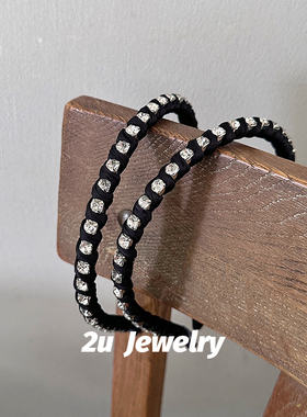 韩国ins新款黑色满钻发箍高级感复古简约发饰小方钻气质优雅头箍