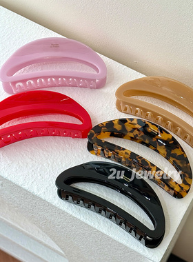 韩国ins新款黑色大号抓夹镂空月牙气质豹纹France金标鲨鱼夹发饰