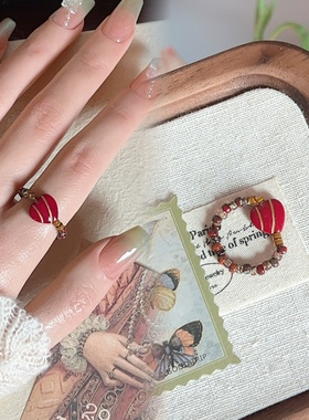 酒馆三零二秒原创戒指复古设计感时尚秋冬多巴胺色系爱心捷克串珠