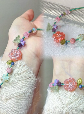 酒馆原创｜粉紫色小众设计捷克琉璃手链女高级感小众精致花花春夏