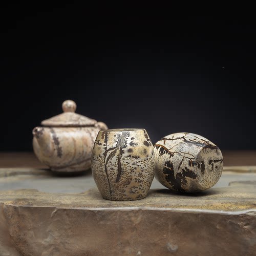 广西草花国画石精品盖置茶具茶盘奇石摆件工艺品上漆款TGZ51-100