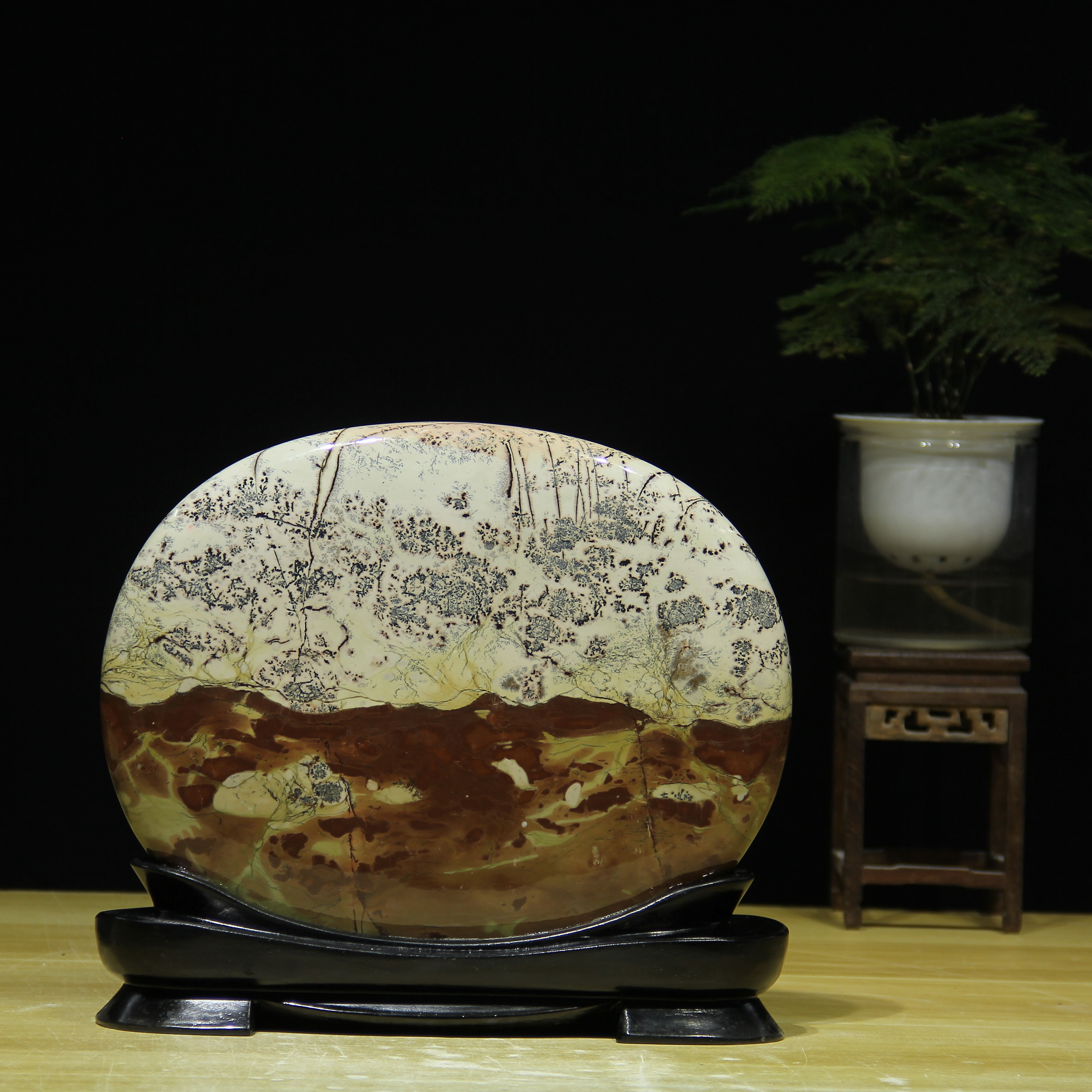 广西国画石天然奇石观赏石草花石摆件客厅电视柜工艺品装饰品tx29