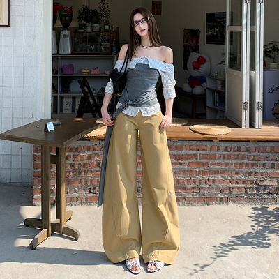 花漾2026春季新款廓形显瘦弯刀裤宽松阔腿显瘦休闲简约百搭镰刀裤