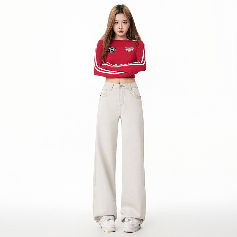 花漾2026年春款杏灰色高腰直筒牛仔裤前口袋设计阔腿垂感拖地裤莱,女装/女士精品,牛仔裤,淘宝优惠券,粉丝福利购,淘宝优惠卷