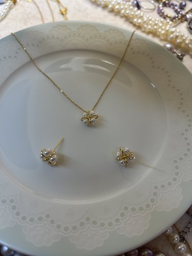 项链耳钉套装天然珍珠耳钉925针 极光珍珠耳环时尚珍珠项链套装潮