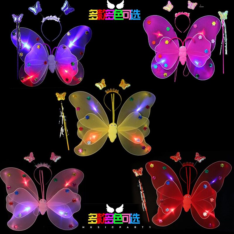 어린이 날 선물 빛나는 나비 날개 조명 멋진 요정 다시 장식 소녀 마술 지팡이 공연 의상
