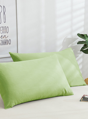 纯棉枕套全棉48×74cm男一对装家用绿色枕头皮夏季100纯色网红ins