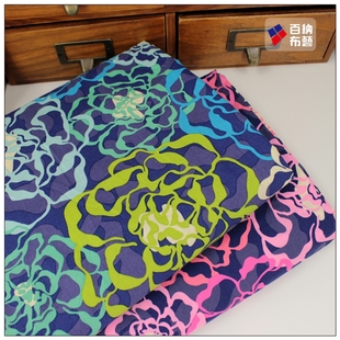 外贸纯棉印花布料服装裙床单桌布惠安女头巾面料蓝色粉红大花甩卖