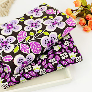 Vera 床品桌布面料黑底紫色小花清仓 bradley外贸纯棉印花布料服装