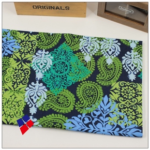 Vera 头巾面料黑底绿蓝大花火腿花 bradley纯棉印花布料裙抱枕服装