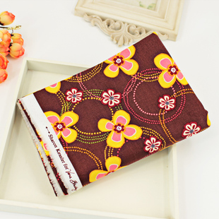 外贸纯棉平纹印花布料床单桌布夏裙惠安女头巾面料棕底小黄花甩卖