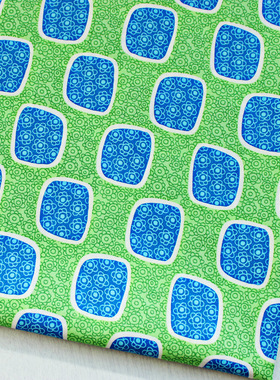 VB纯棉平纹印花布料惠安女头巾床品服装手工桌布抱枕面料绿色方块