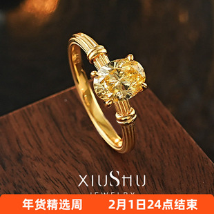 《星芒小鸽子蛋 》老钱风罗马柱925银镀金黄钻色戒指日常通勤