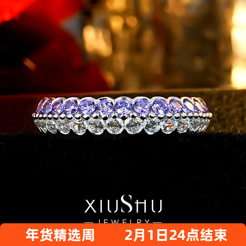 绝绝紫！双色排钻戒指925银镶嵌高碳钻叠戴ins风食指尾戒小众设计,饰品/流行首饰/时尚饰品新,戒指/指环,淘宝优惠券,粉丝福利购,淘宝优惠卷