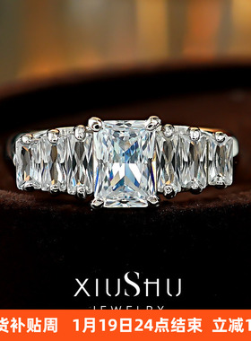 气质大冰糖925银排钻戒指