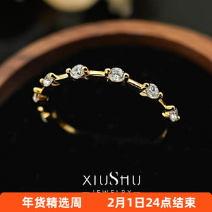 质感七公主925银小细排钻戒指女高碳钻温柔日常百搭叠戴尾戒指环