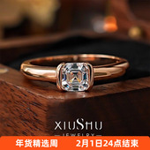 冰透仿真钻戒指枕型小方糖阿斯切925银镀金通勤简约日常时尚 气质