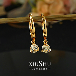 《灵动小灯泡 》金色黄钻小耳圈925银镀金圆钻耳扣日常通勤耳环