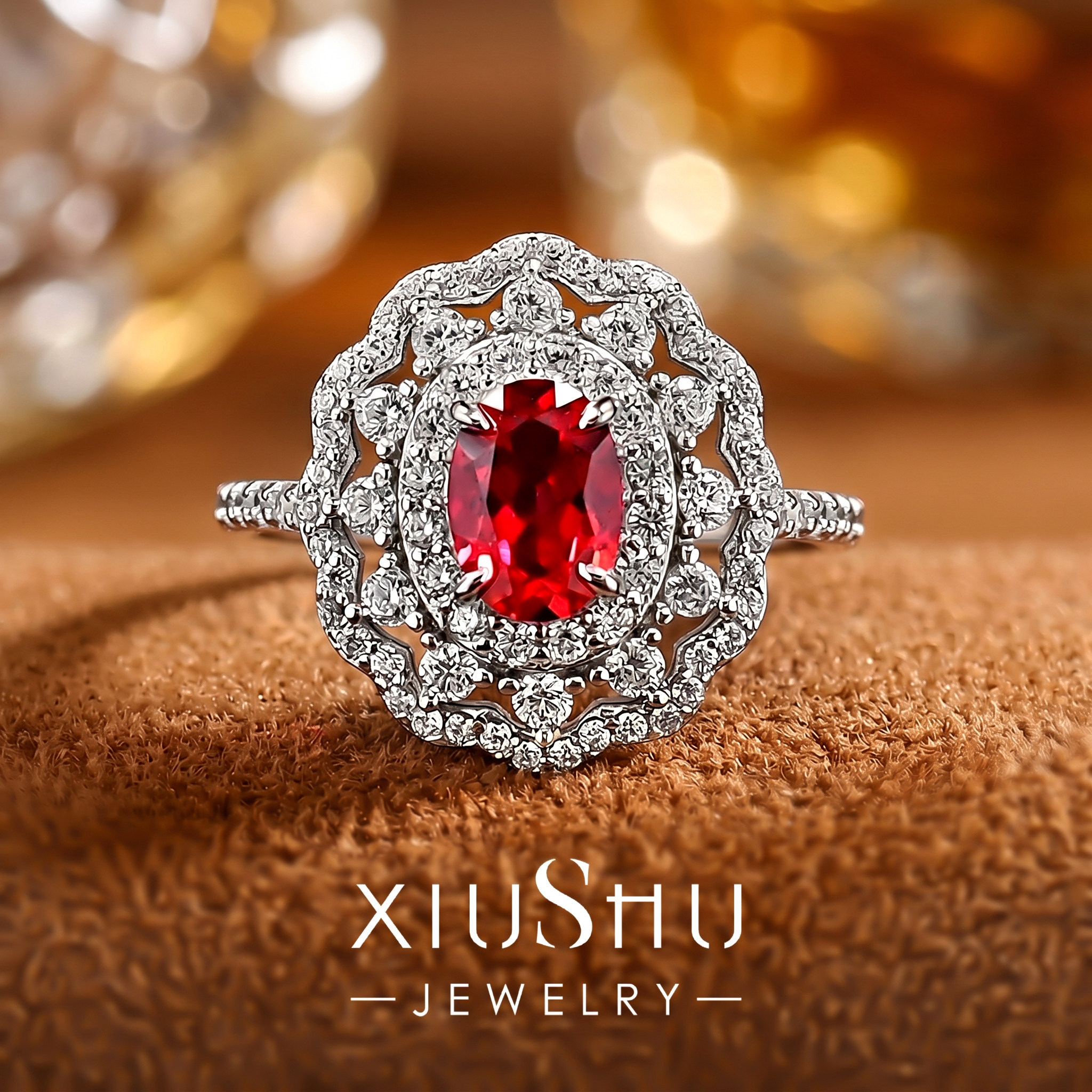 1ct复古蕾丝培育鸽血红宝石925银戒指法式宫廷彩宝高级感小众设计