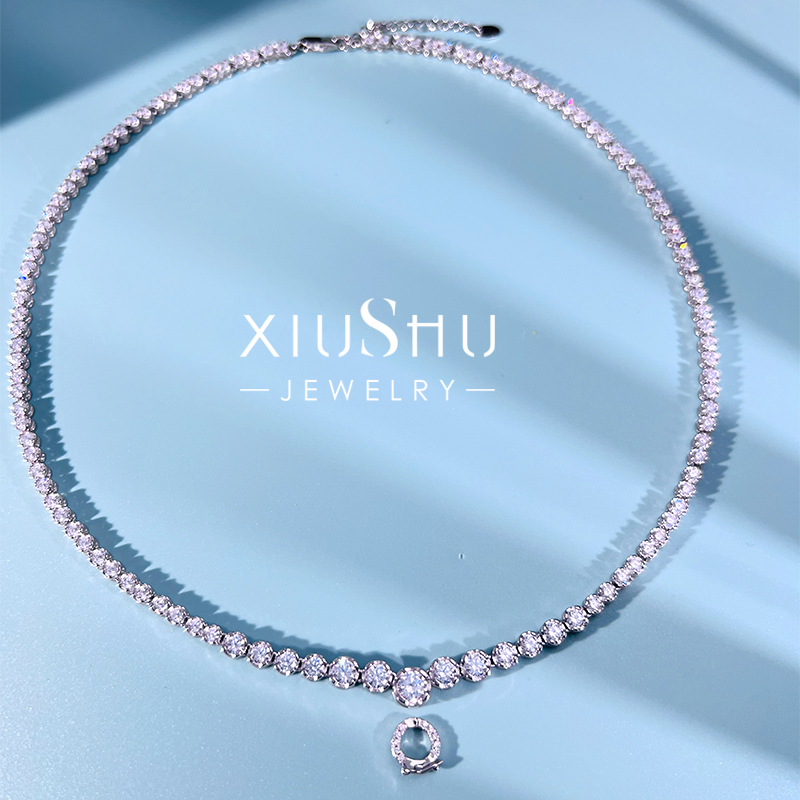 满钻圆钻925纯银百搭链锁骨链