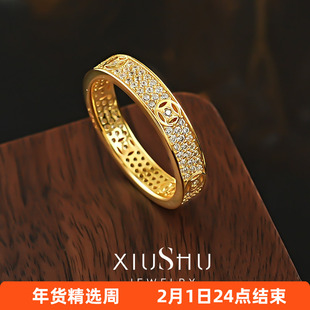 《 小铜钱满天星》爆闪满钻钱币纹戒指925银镀黄金色时隔式指环