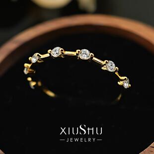 质感七公主925银小细排钻戒指女高碳钻温柔日常百搭叠戴尾戒指环