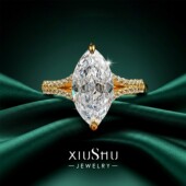 冰花切马眼钻925银戒指撞色金臂密镶时髦个性 4ct 纤芒 求婚订婚