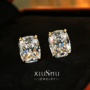 3克拉爆闪碎冰切925银高碳钻耳钉简约气质送女友生日礼物