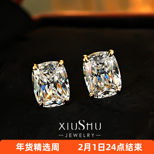 3克拉爆闪碎冰切925银高碳钻耳钉简约气质送女友生日礼物