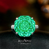 定制款 戒指女食指夸张大重工奢华新款 12ct千禧玫瑰切 玫光绮梦