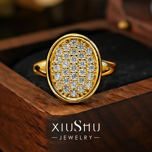 中古风满钻高级感925银戒指盾牌独特设计轻奢女气质夸张小众百搭