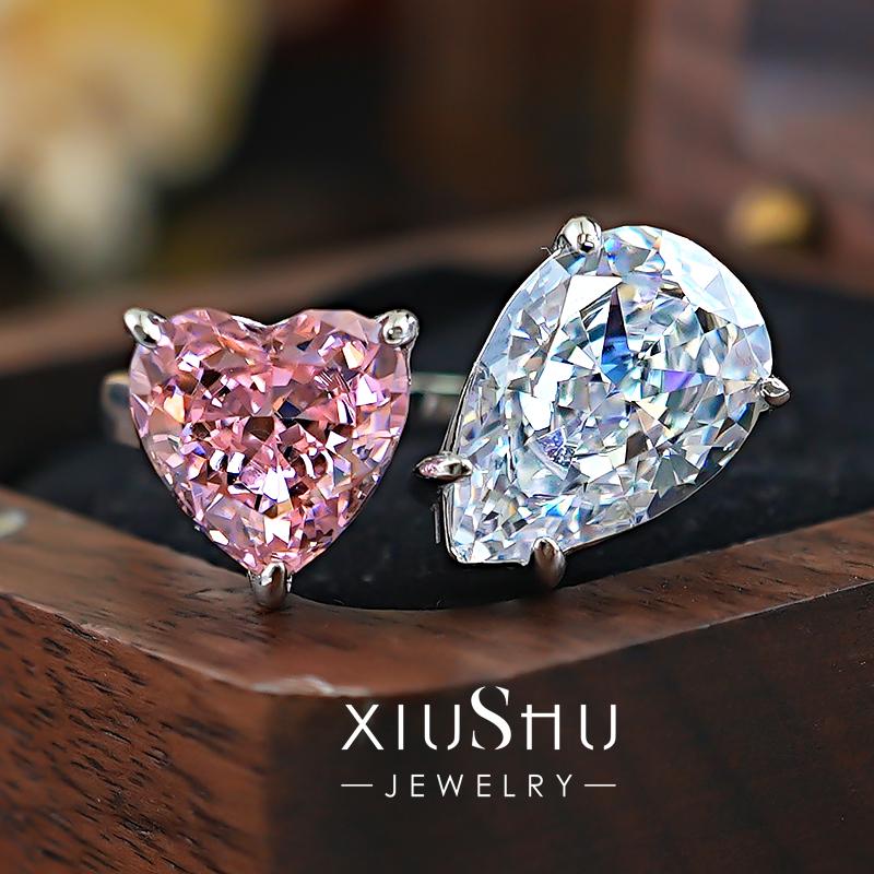 新款S925银撞色爱心欧美戒指