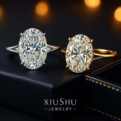 气质经典鸽子蛋925银白钻色戒指镶嵌高碳钻简约大气轻奢小众时尚